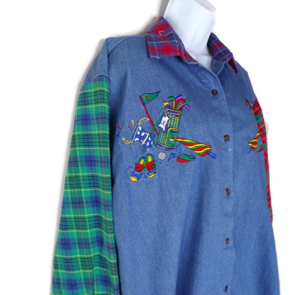 Casey Coleman Denim and Flannel Women's Golf Shirt Embroidered Design Size XL - Picture 4 of 8
